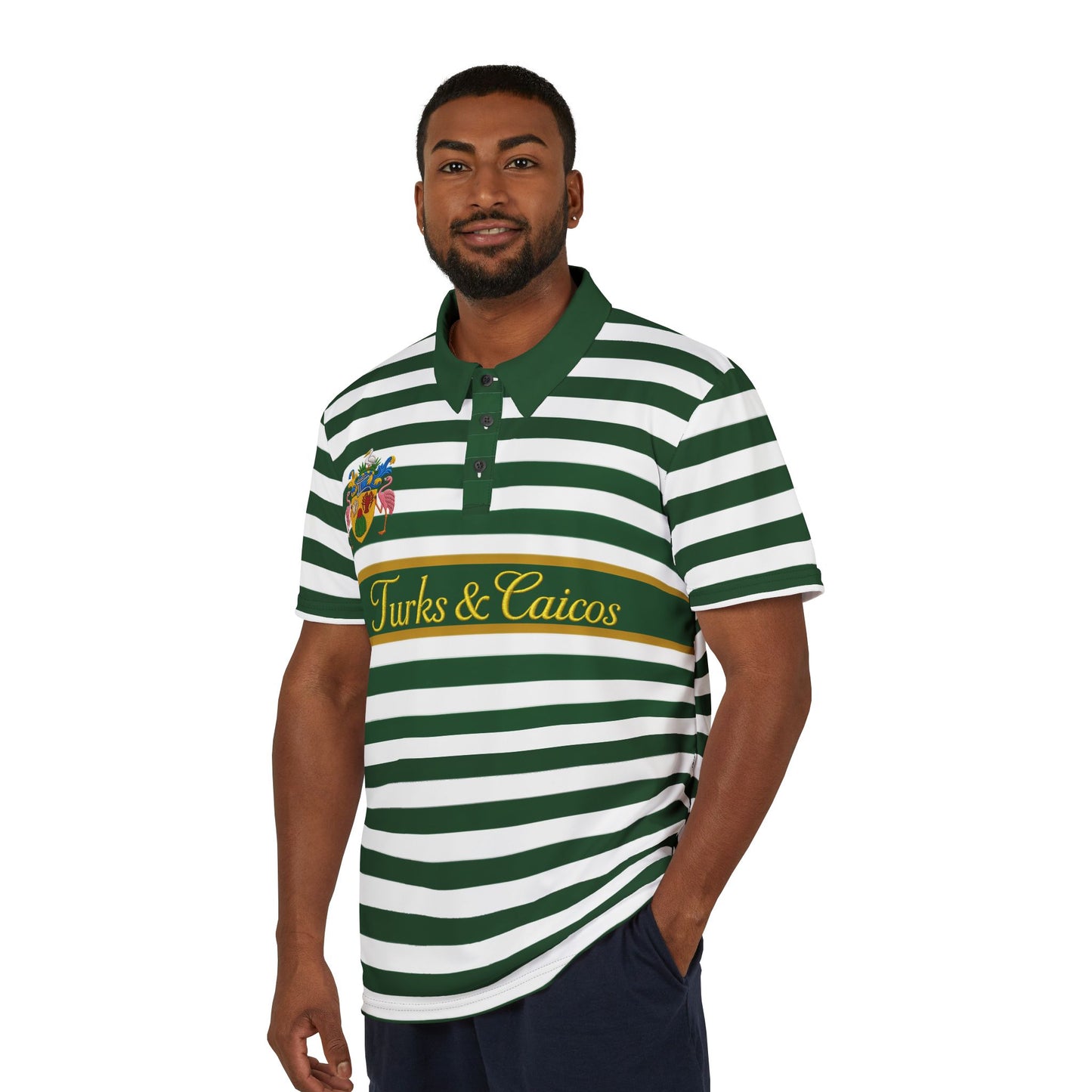 TT Green & White Striped Golf Shirt (100% poly)
